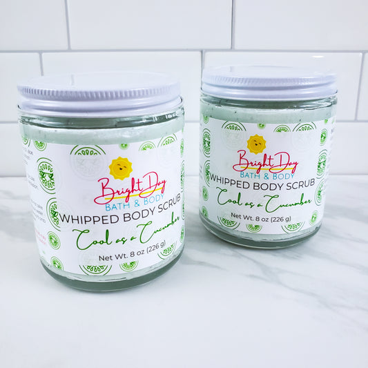 Two Cool as a Cucumber Body Scrubs on a tile background