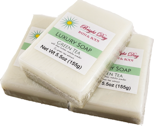 green tea soap bars, white and green, bright day bath and body