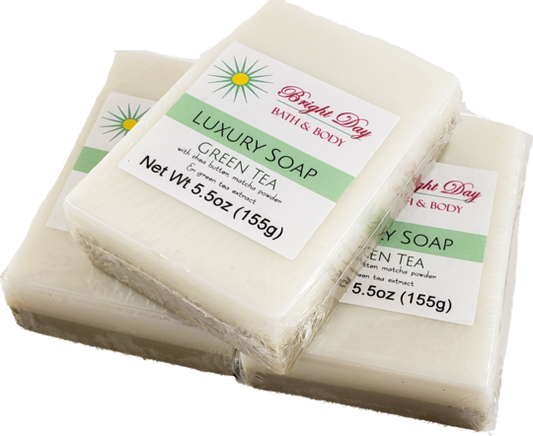 green tea soap bars, white and green, bright day bath and body