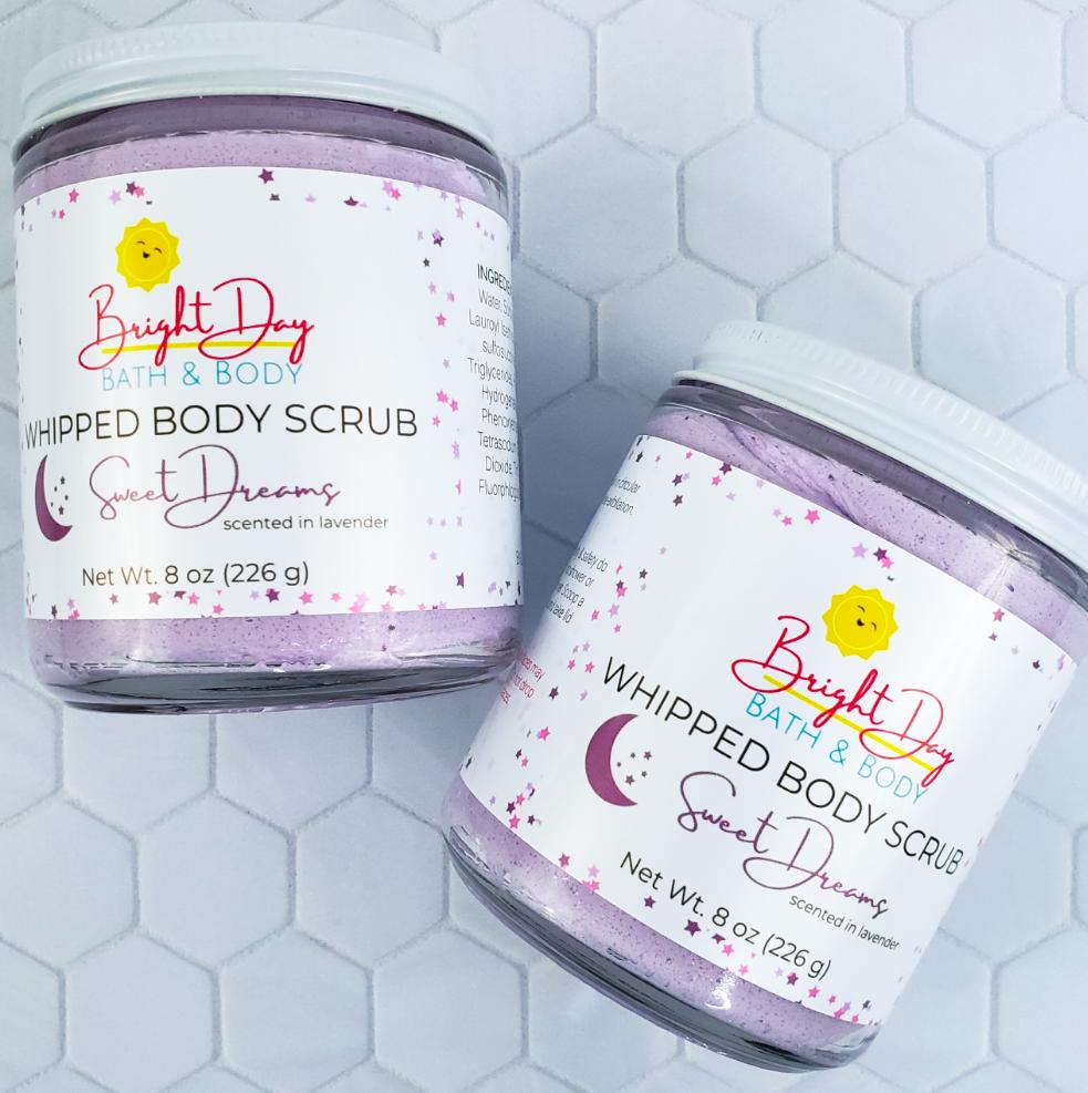 Two Sweet Dreams Body Scrubs on a tile background