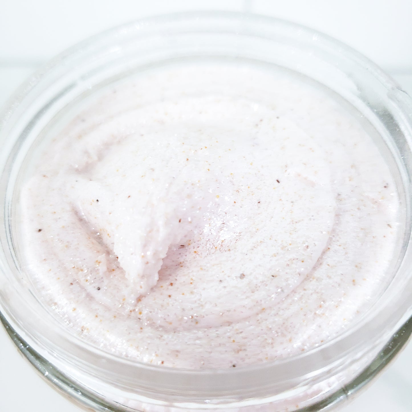 A Closeup of the top texture of a Peachy Keen Body Scrub