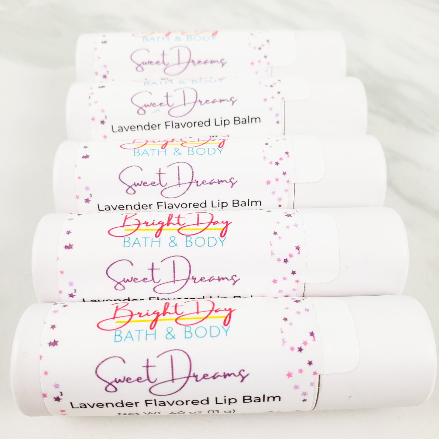 a row of Sweet Dreams Lip Balms